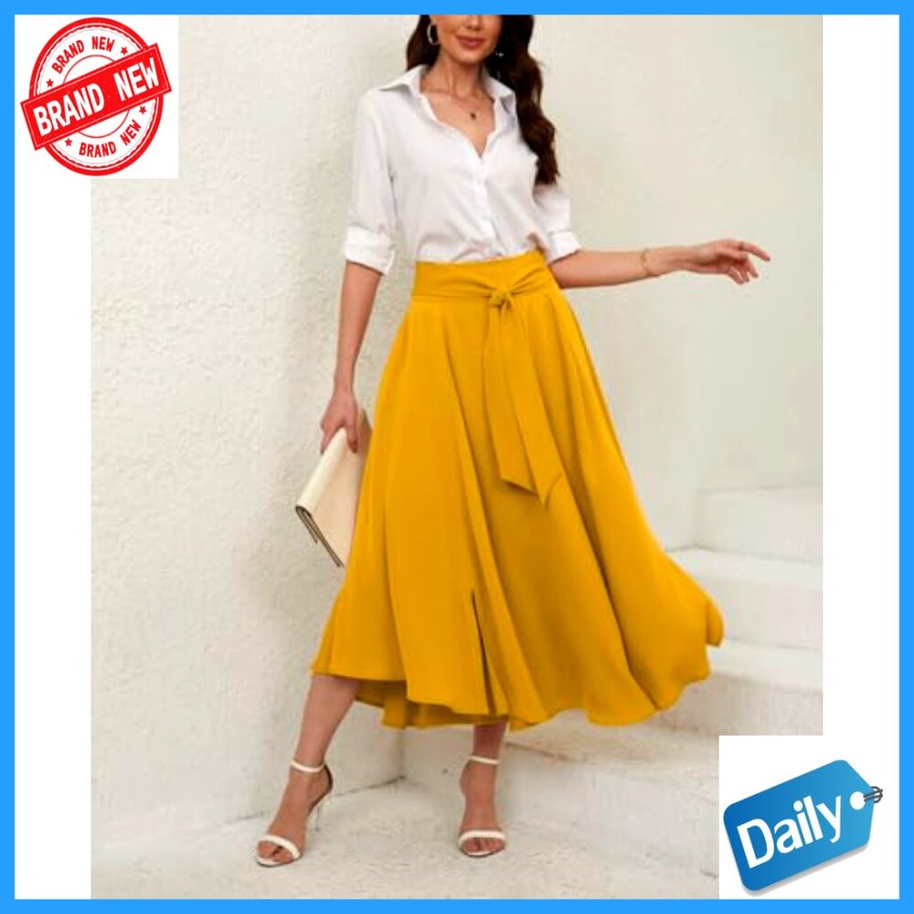 High Waisted Maxi Skirt with Side Slit Pockets Bohemian Style - Picture 6 of 7